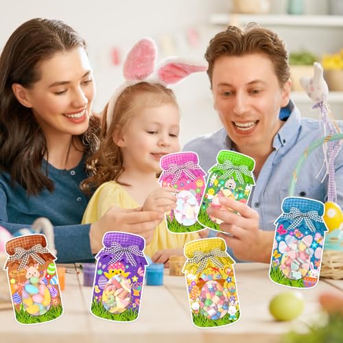 Openfly 36Pcs Easter Candy Holder Cards Mason Jar Craft Set with Bags