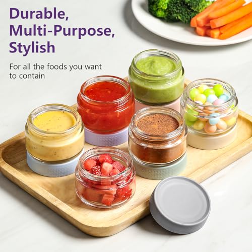 AOZITA Light Glass Salad Dressing Containers, 6 Pack 2oz Leakproof Cups with Lids