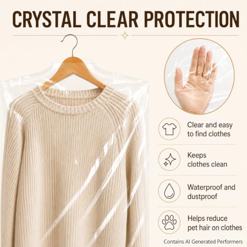 RAINFLOW 30 Pack Clear Garment Bags - 60x90cm Hanging Clothes Covers