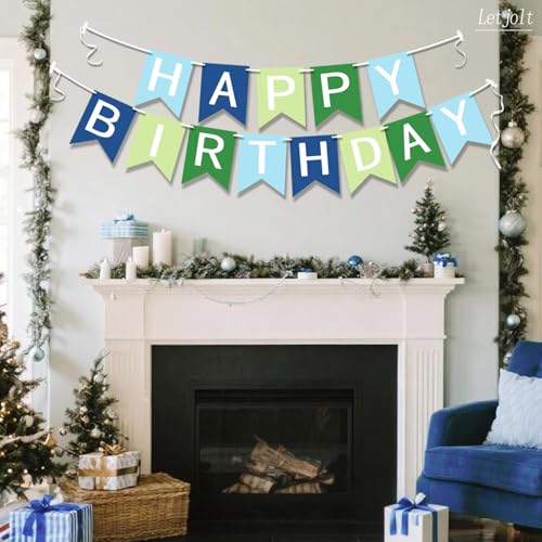 Happy Birthday Banner Set - Blue Green Party Garland (13pcs)