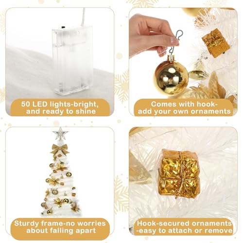 Suncalla 40-inch Wall Hanging Christmas Tree with LED Lights - White Gold, Classic