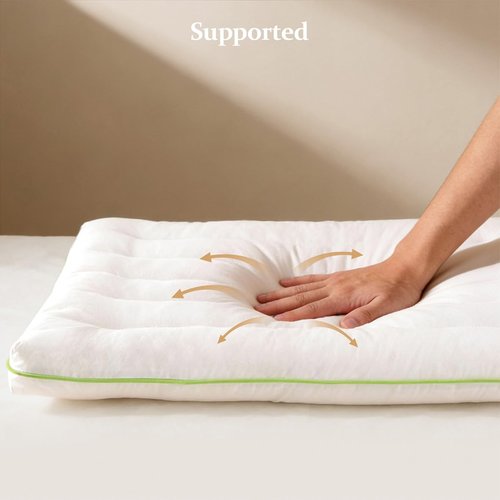 Doteonyou Low Profile Flat Thin Pillow (3.35″) for Stomach & Back Sleepers, Soft Flat Bed Pillow with 7D Fiber Fill & Cotton Cover, Standard Size, Machine Washable