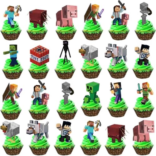 Pixel Cake Decoration Set - 31Pcs with Cupcake Toppers & Birthday Topper
