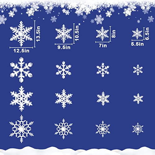 Large Snowflake Window Clings - 8 Sheets, Realistic White Crystal Christmas Decor
