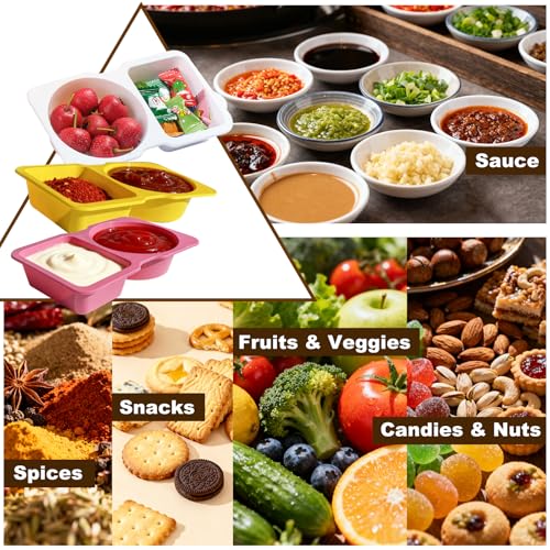YTMerrify 20 Pack 4.5 Oz Reusable Snack Containers - 4 Colors, 2-Compartment with Lids