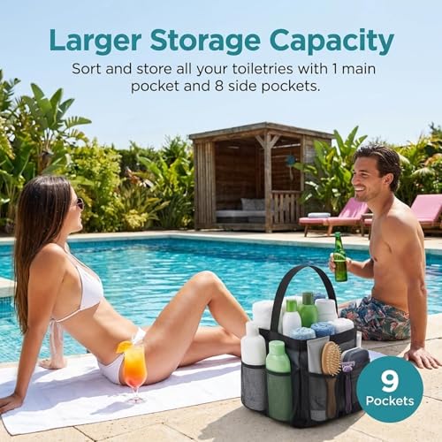 2-Pack Portable Mesh Shower Caddy with 8 Pockets for Dorm, Gym & Beach