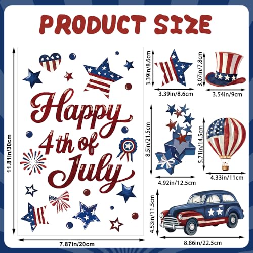 Patriotic 4th of July Window Clings - 8 Sheets of Decals