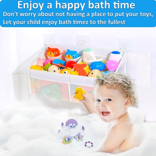 KPH Corner Bath Toy Organizer - 2-Compartment Mesh Bathtub Storage