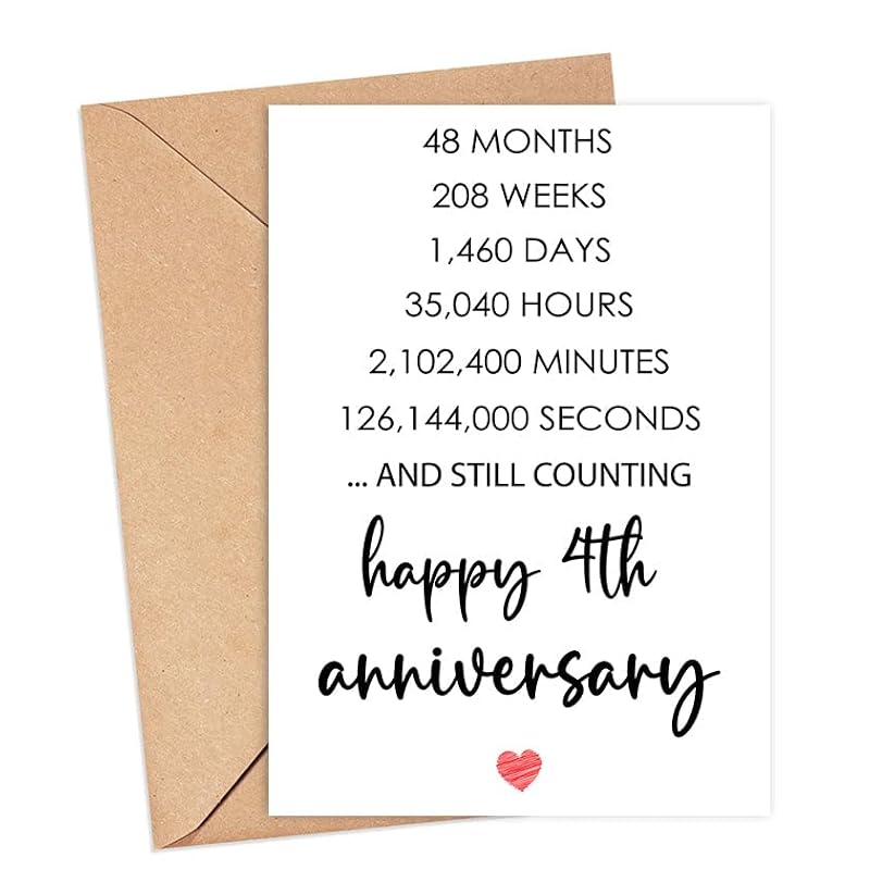 Happy 4th Anniversary Card - Perfect for Her or Him