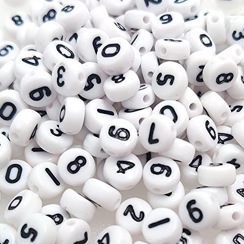 200+ White Round Acrylic Number Beads for Jewelry Making