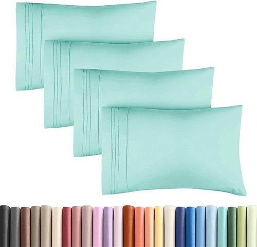 King Standard Pillow Cases - Soft Hotel Quality Covers for Comfy Bedding | 4-Piece Set in Spa Blue