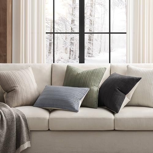 ZeeMart Blue Ashes Waffle Lumbar Pillow Covers Set of 2 20x12 Inches, Cotton