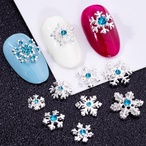 22Pcs Blue Snowflake Nail Charms 3D Alloy Rhinestones for Holiday DIY Nail Art
