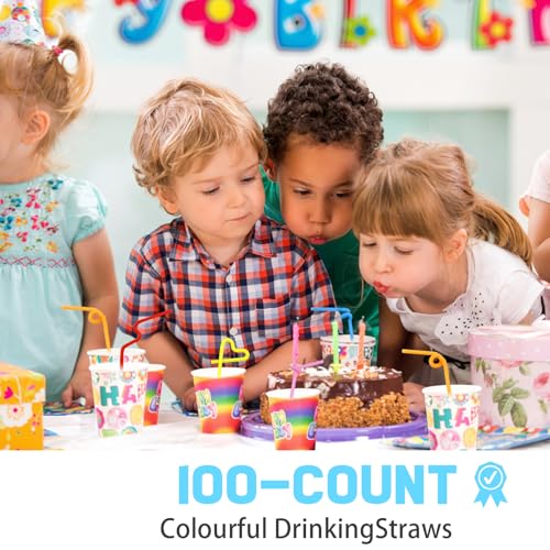 100 PCS Colorful Bendable Drinking Straws, 12.8-Inch Long Disposable Straws