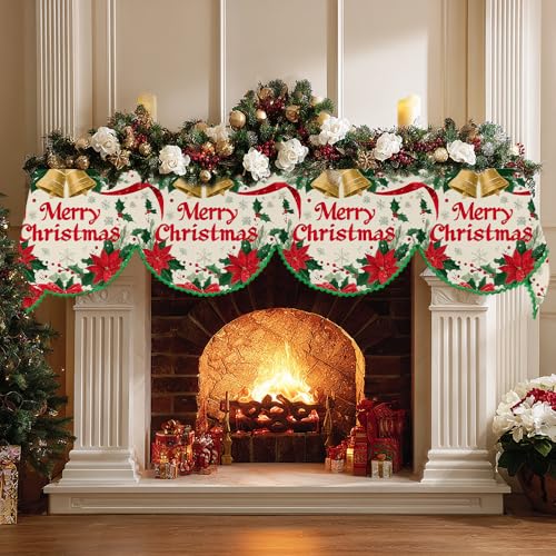 Green Edge Merry Christmas Fireplace Scarf Cover - 20x79in Decor