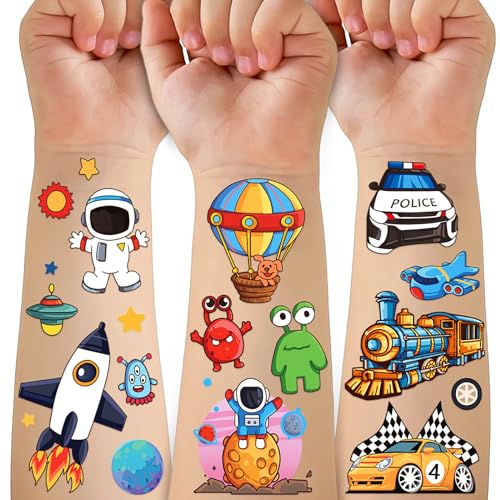 Space & Vehicles Temporary Tattoos for Kids 36 Sheets