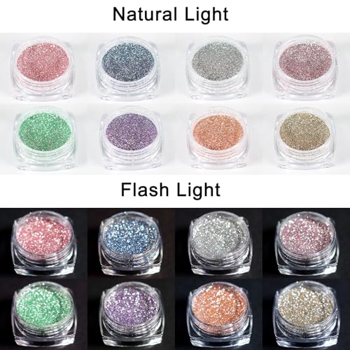 SIUSIO Reflective Glitter Powder Set, 8 Colors Diamond Nail Glitters Dust