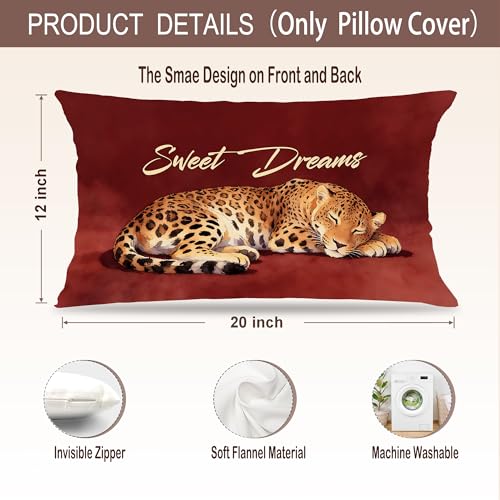 Burgundy Cheetah Pillow Cover 12x20 - White-Leopard Variant