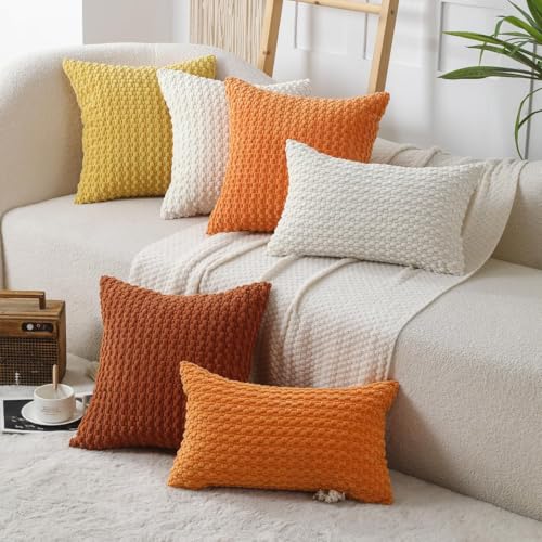 Rust Corduroy Throw Pillow Covers 18x18, Set of 2 Fall Boho Decor