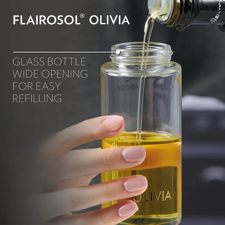 OLIVIA Signature Advanced Oil Sprayer - Continuous Spray for Cooking & BBQs | Glass Bottle in Golden Leaves