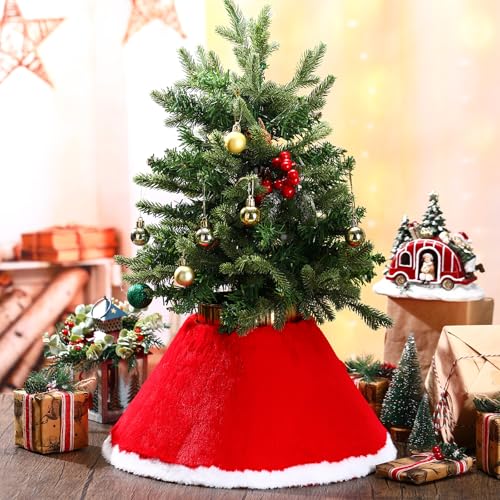 Mini Christmas Tree Collar Set - 3 Pcs Red Plush for 2-4 ft Trees - Variation 3