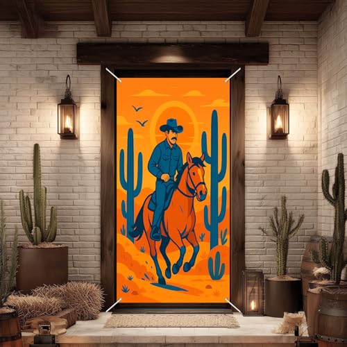 BlissYard Western Door Cover 35x71 Inch Cowboy Party Backdrop