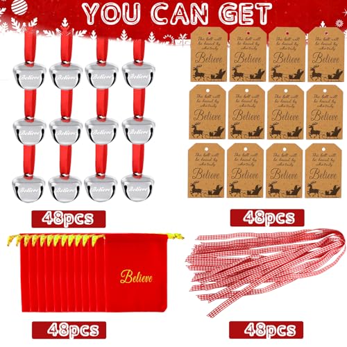 48Pcs Christmas Believe Bell Ornaments Set - Polar Express Holiday Decorations