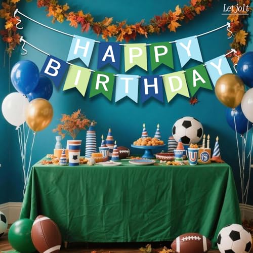 Happy Birthday Banner Set - Blue Green Party Garland (13pcs)