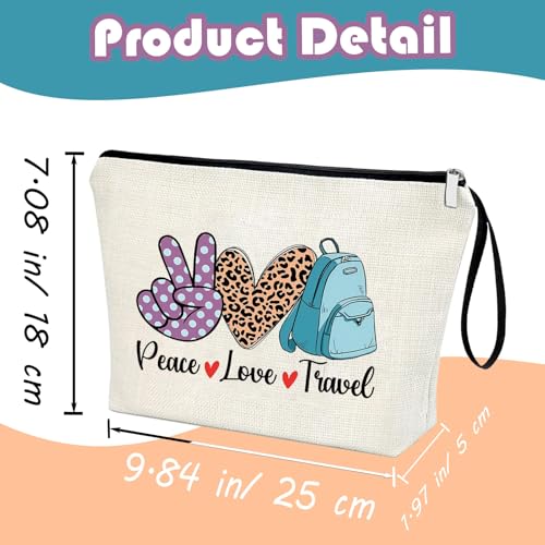 Virfuntaki Linen Travel Cosmetic Bag Peace Love Travel Organizer Pouch