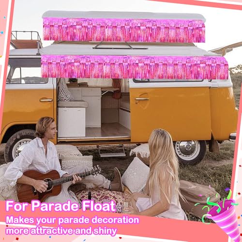 4-Pack Glitter Pink Foil Fringe Garland for Parade Floats & Party Decor