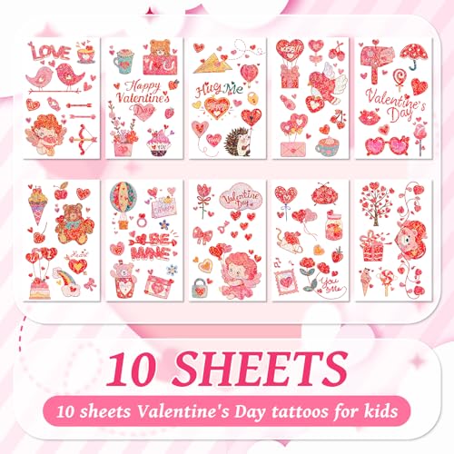 EMOME Glitter Valentine Temporary Tattoos for Kids Party Favors Goodie Bags