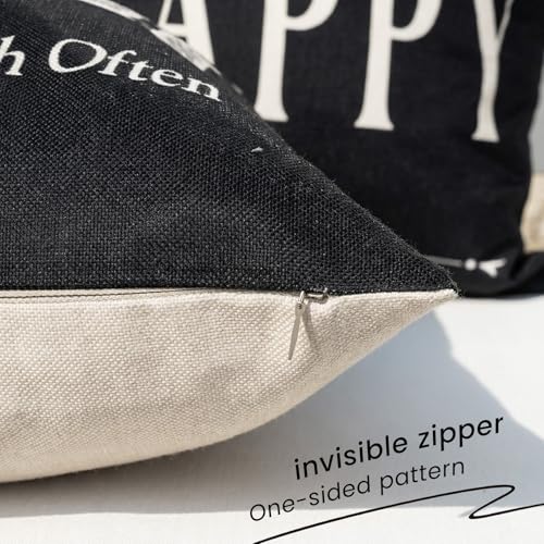 JOJOGOGO Happy Place Outdoor Pillow Covers 18x18, Waterproof Set of 2