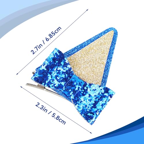 Blue Glitter Dog Ear Hair Clips with Bows 2 Pairs