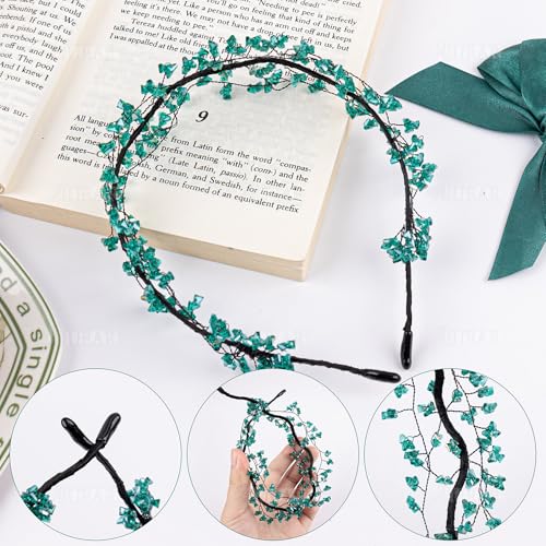 AUEAR Green Crystal Rhinestone Headband for Women Hair Hoop