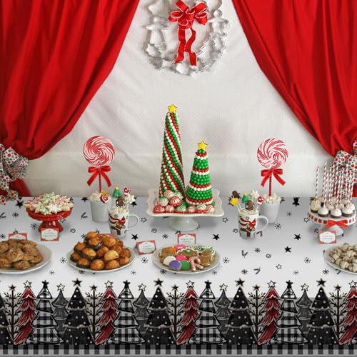 2 Pack Christmas Tablecloths 54x108 Inch Black White Buffalo Plaid Holiday Decor
