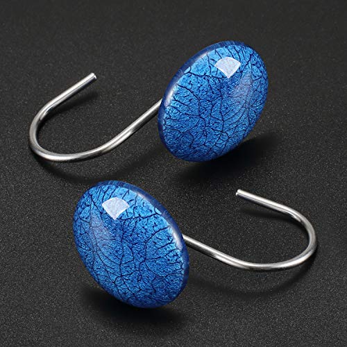 CHICTIE Blue Marble Shower Curtain Hooks - Set of 12 Rustproof Rings