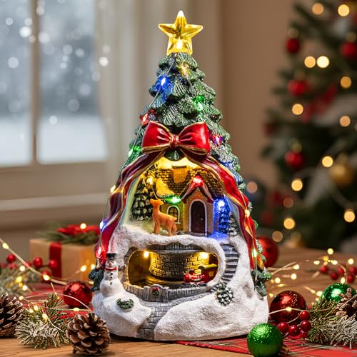 Animated Musical Christmas Tree Village with Spinning Santa Train - Lighted Figurine & Holiday Decor, Variation of Christmas Tree & Spinning Train