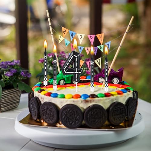 Racing Car Birthday Candles Set - 13 Pcs Black & White Checkered