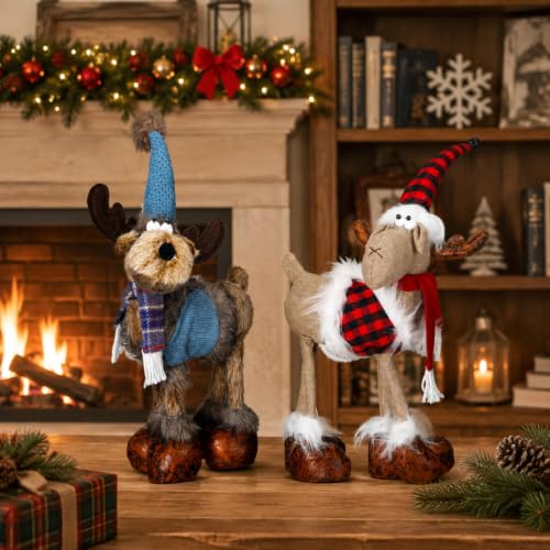 Christmas Reindeer Figurines Plush Set - Felt Standing Elk Decorations