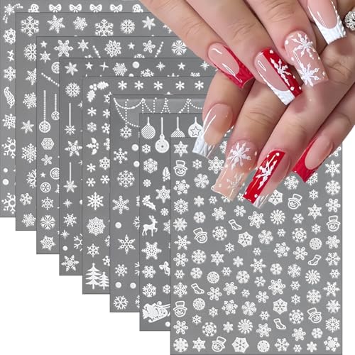 8 Sheets 3D Snowflake Christmas Nail Art Stickers Self-Adhesive Winter Decals