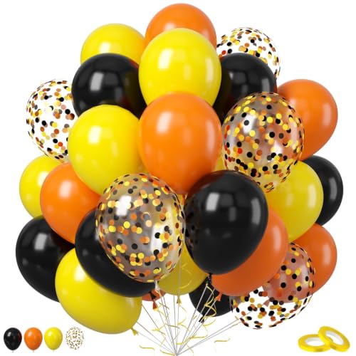 50-Piece Construction Party Balloons Set - Orange, Black & Yellow Decor