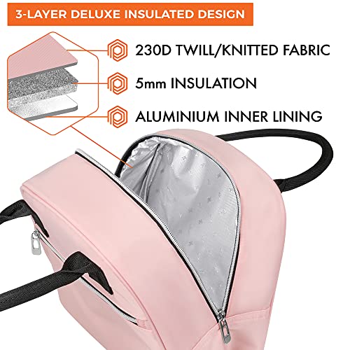 OPUX Insulated Lunch Bag Tote for Women and Kids, 12-Can Cooler, Light Pink
