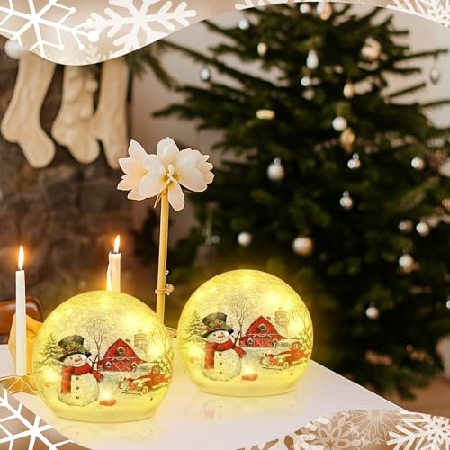 Snowman Crackle Globe Decorations - 4 Inch Indoor Holiday Orbs - Set of 2