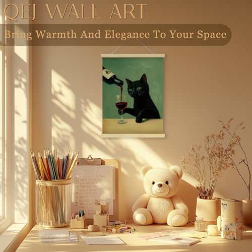 Funny Black Cat Wall Art Decor - 12x16 Canvas Print with Frame