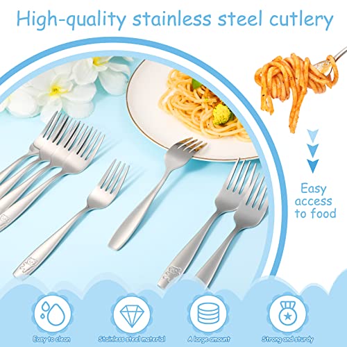 Pimoys Toddler Stainless Steel Forks 9-Pack - Safe Kids Silverware with Bear Design