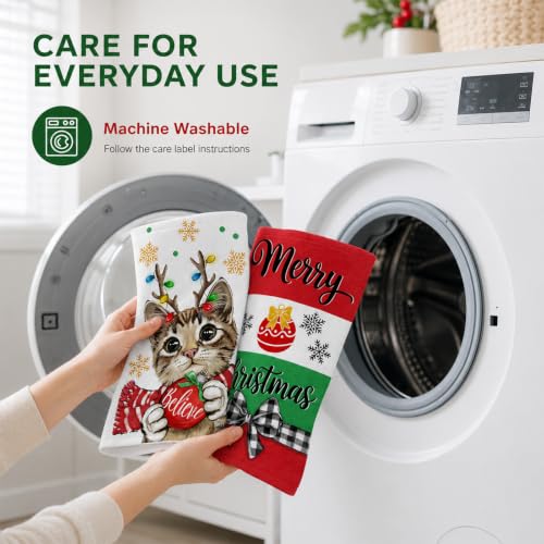 Christmas Cat Kitchen Towels - Festive Holiday Dish Towels for Decor