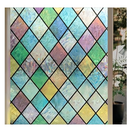 Colorful Geometric Stained Glass Window Film - 17.5" x 78.7"