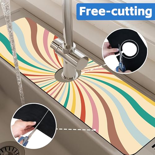 Absorbent Retro Swirl Kitchen Sink Splash Guard Mat 5.5" x 24"