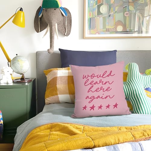 Motivational Quote Throw Pillow Cover 18x18, 'Would Learn Here Again' Design