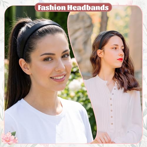 Tiesome 3-Pack Satin Black Headbands for Women 0.8 Inch Wide Non-Slip